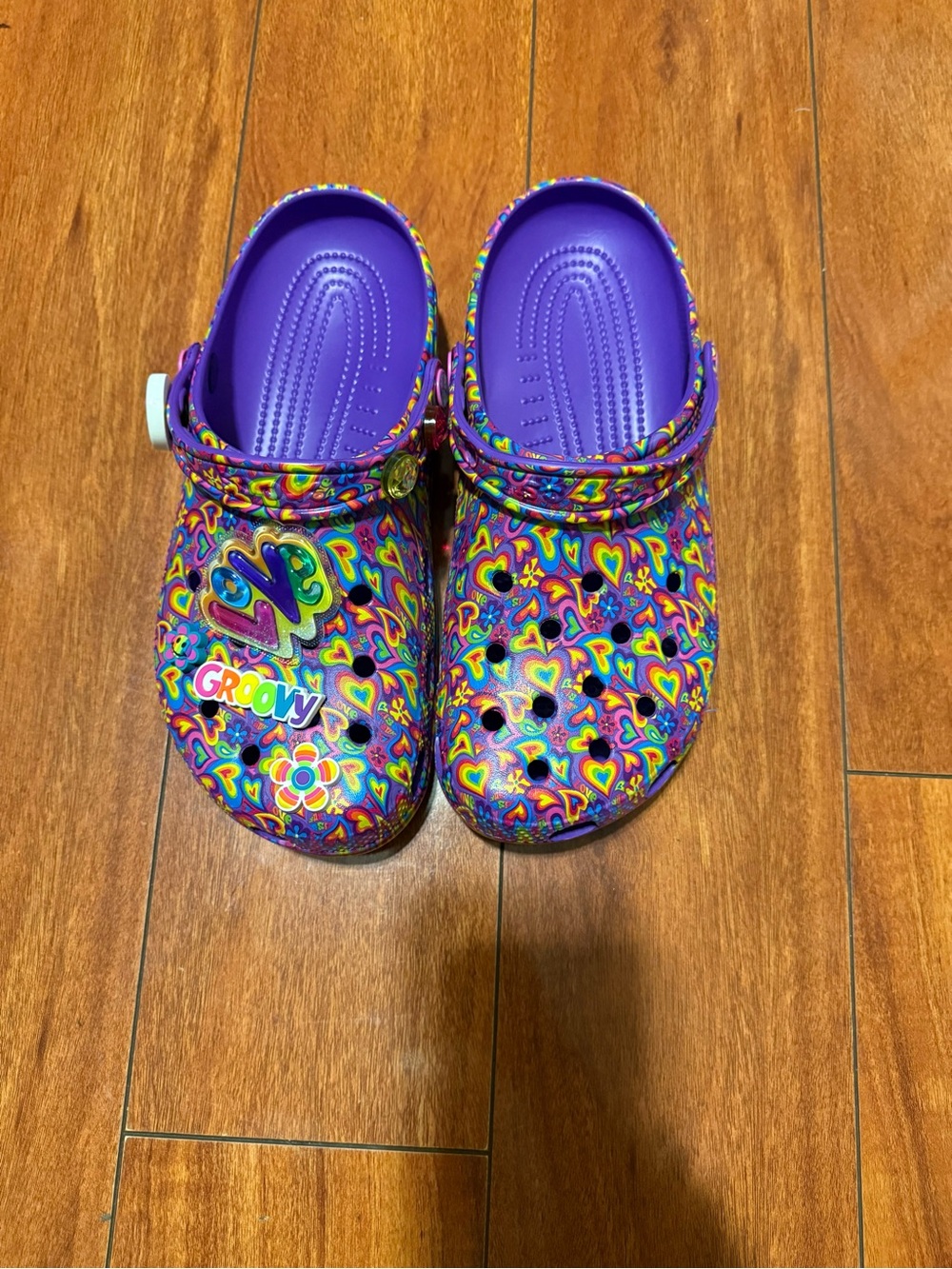 Lisa frank crocs Purple Groove Heart-Print Clog Shoes - Picture 1 of 8